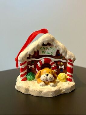 Vintage PAPEL Santa Paws Dog House Hanging Christmas Ornament